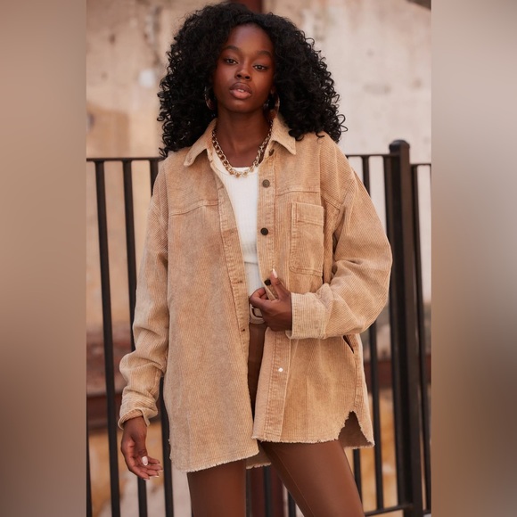 bohme | Jackets & Coats | Camel Distressed Corduroy Shacket | Poshmark